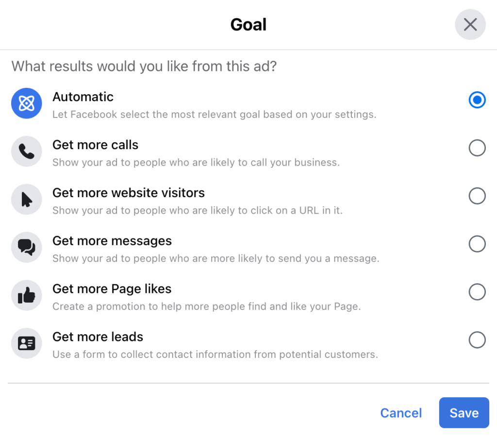 You access Facebook Ads Manager to set up ads with different goals. For conversational marketing to happen, create ads that help you get more messages.