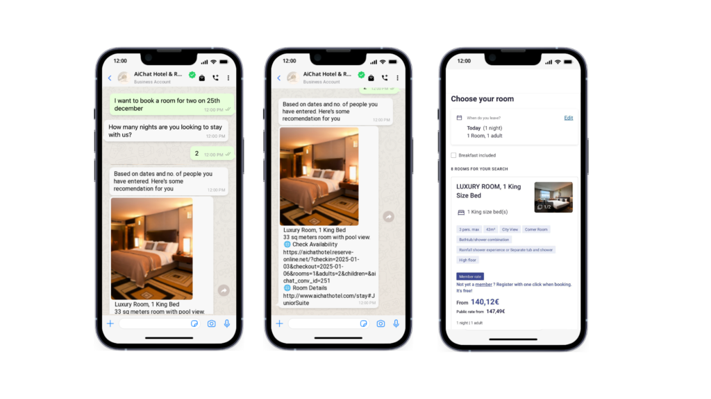 User can type in queries for preferred location of stay, check-in date and no. of nights of stay directly using natural language to receive room recommendations The bot will capture the booking details and send the info to the booking site with form fields pre-filled up.