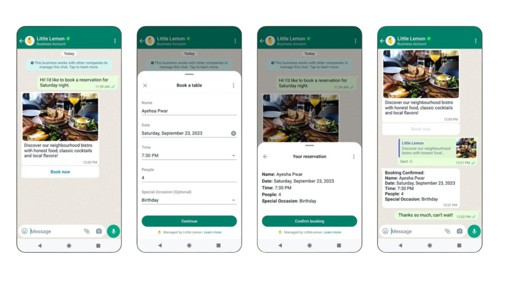 Users will be able to make reservation directly within WhatsApp.